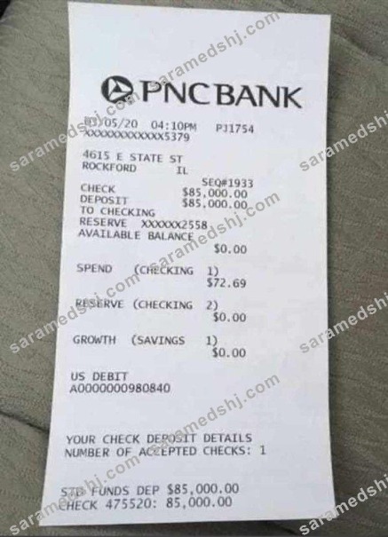 USA PNC bank payment receipt
